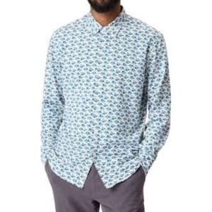 Good Man Brand Men's On Point Long Sleeve Stretch Button Up Shirt Blue Floral LG